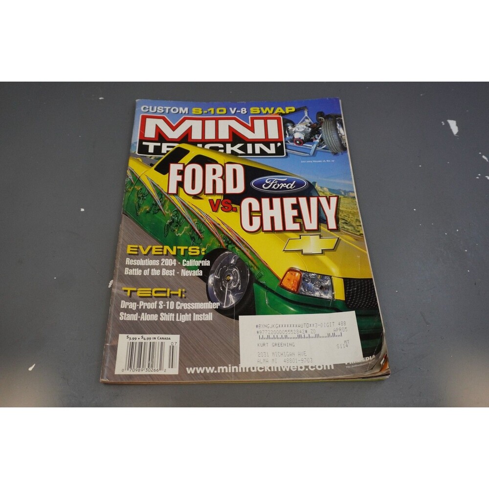 Vintage Mini Truckin’ Magazine July 2004 Ford vs Chevy S-10 V8 Swap Tech Custom